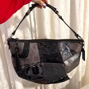 Coach Patchwork Shoulder Bag in Black and Gray Tones